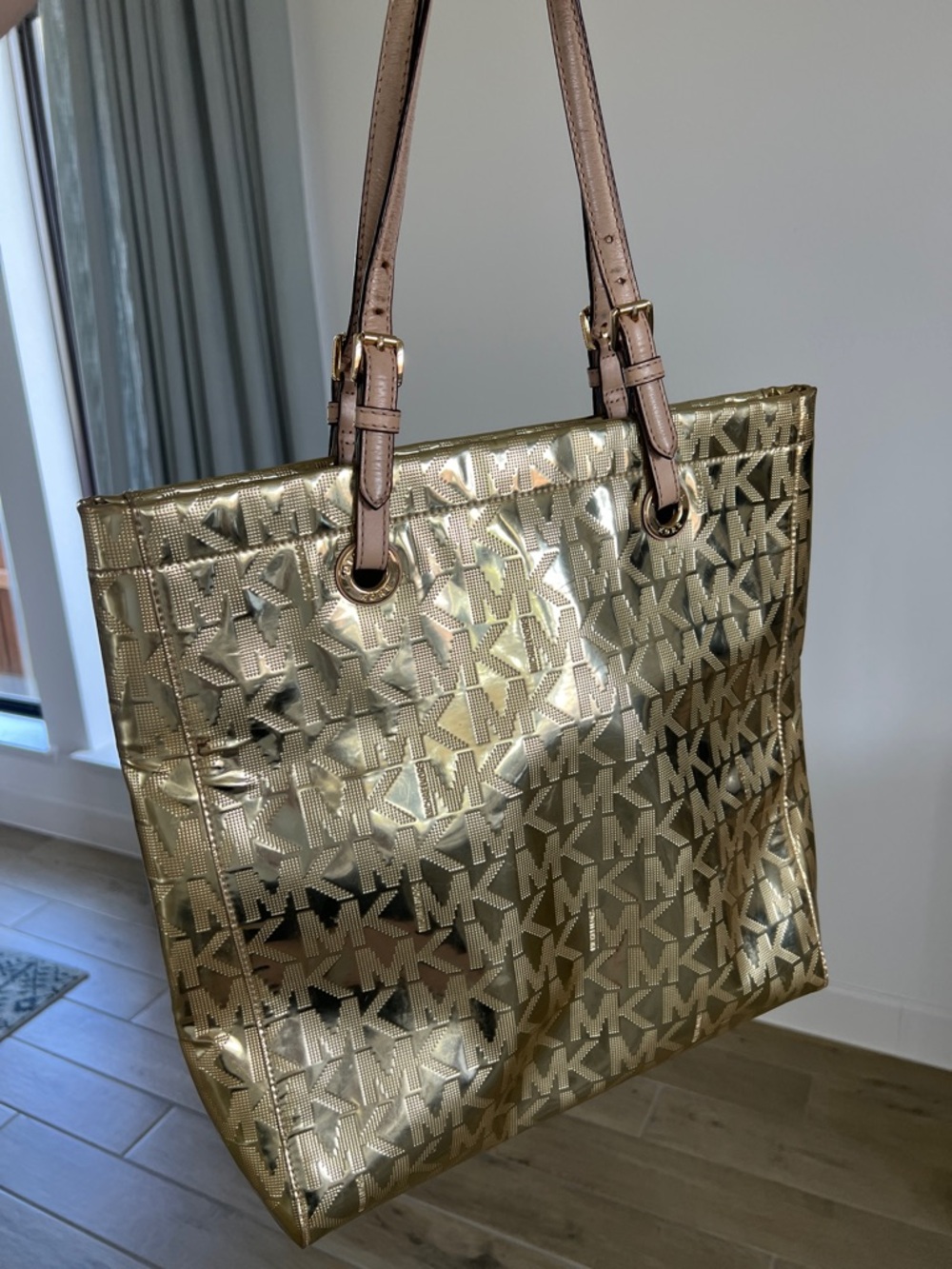 Michael Kors Gold Tote with Blush Leather Straps